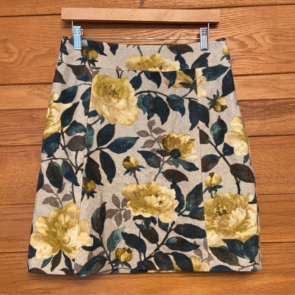 Weekend Max Mara Floral Wool Blend A-Line Skirt in Yellow, Teal, Cream